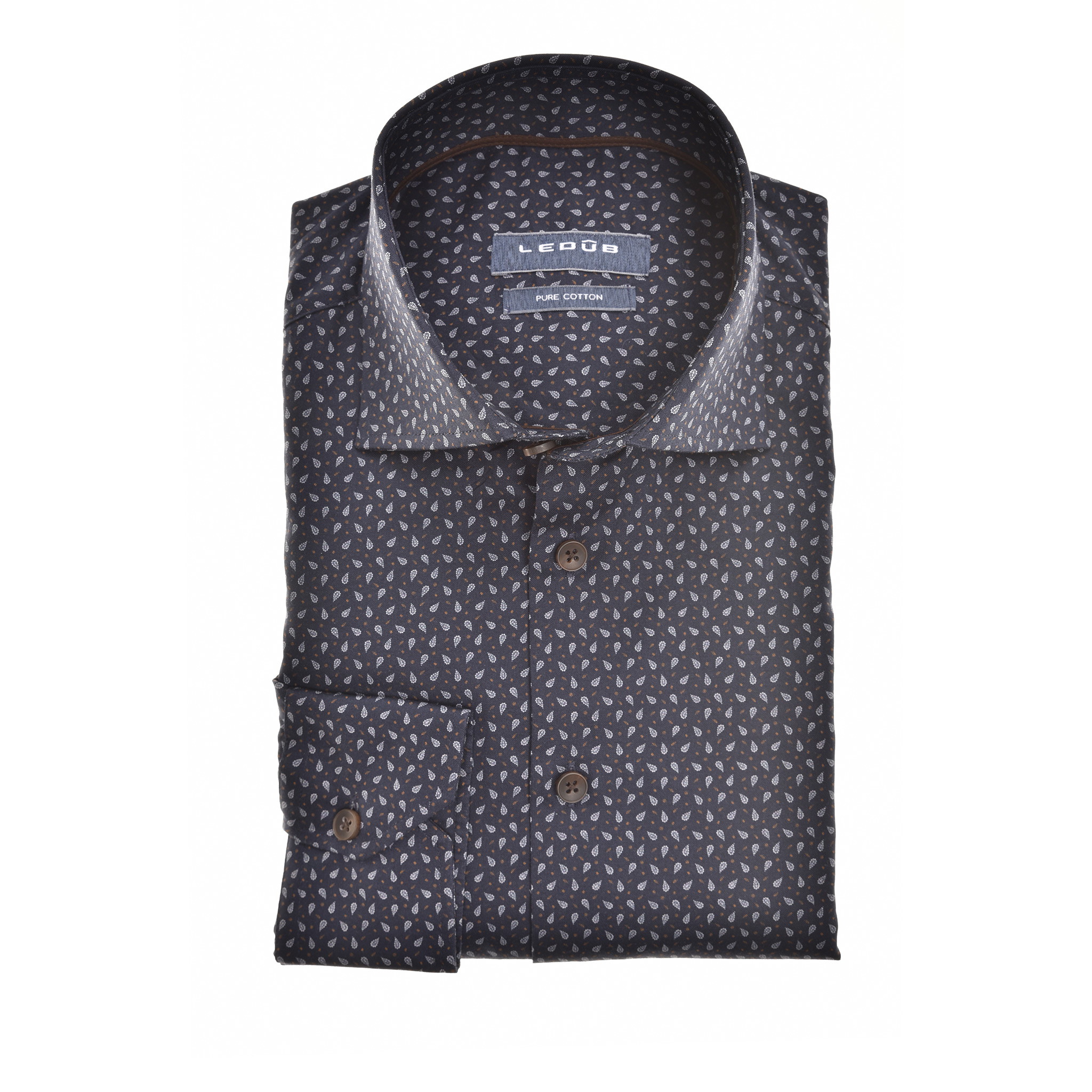 LEDÛB Heren Overhemd Print Donkerblauw Modern Fit 