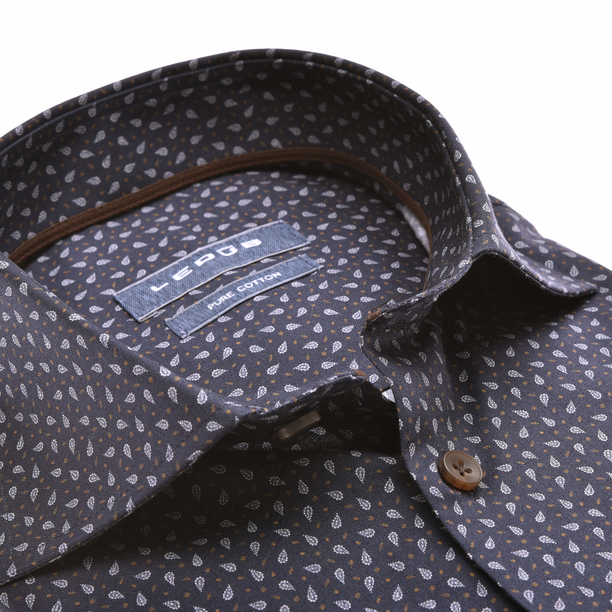 LEDÛB Heren Overhemd Print Donkerblauw Modern Fit  - Afbeelding 2