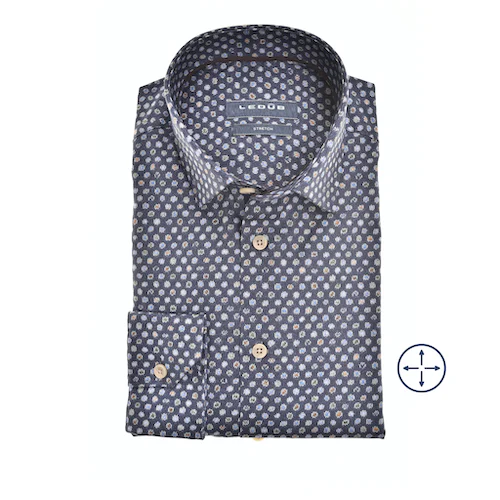 LEDÛB Heren Overhemd Donkerblauw Met Print Modern Fit