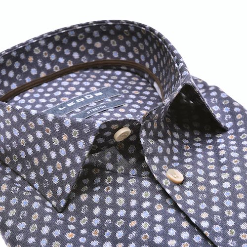 LEDÛB Heren Overhemd Donkerblauw Met Print Modern Fit - Afbeelding 2