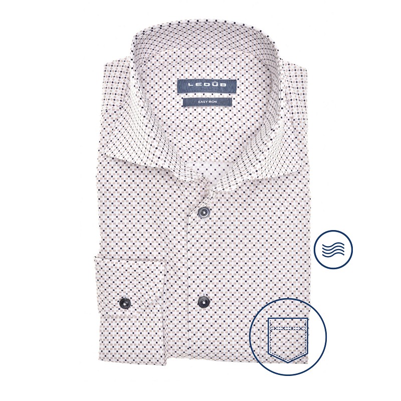 LEDÛB  Overhemd Wit Print Modern Fit Easy Care 
