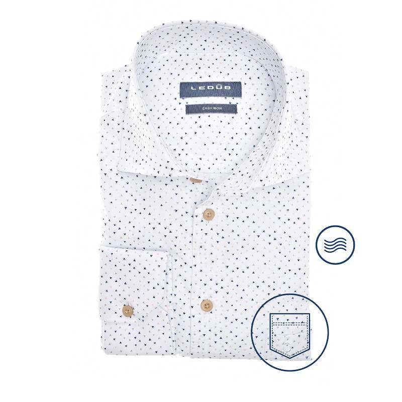 LEDÛB Overhemd Wit Print Modern Fit Easy Care 