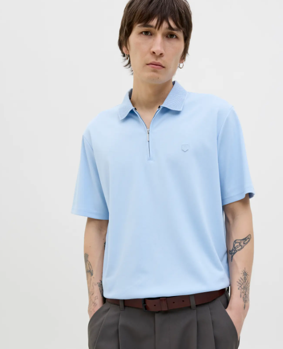 JACK&JONES Heren Poloshirt Met Rits Lichtblauw - Afbeelding 4