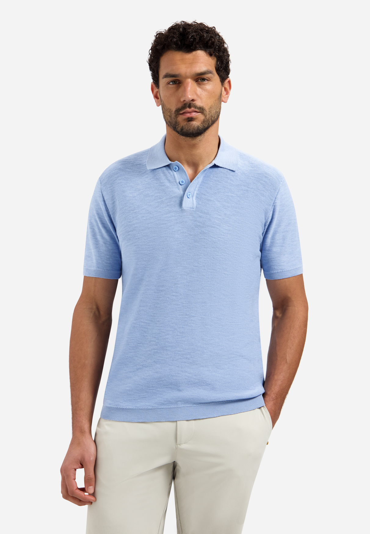 NO EXCESS Gebreid Heren Poloshirt Lichtblauw