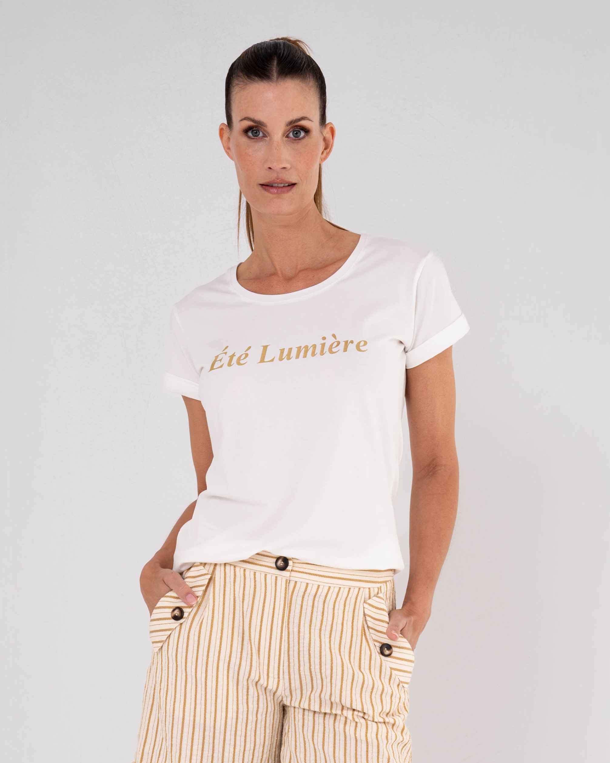 MAICAZZ Dames T-Shirt Onora Ete Lumiere Offwhite-Gold 
