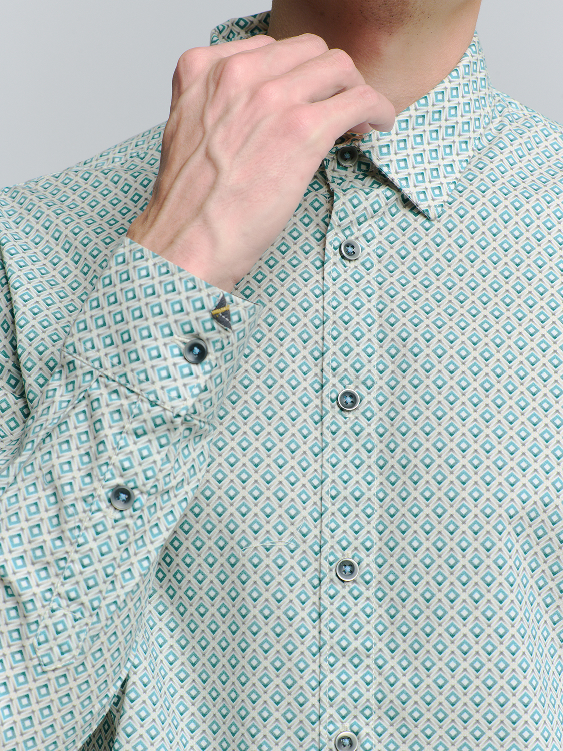 NO EXCESS Heren Overhemd Allover Print Stretch Pacific Blue  - Afbeelding 4