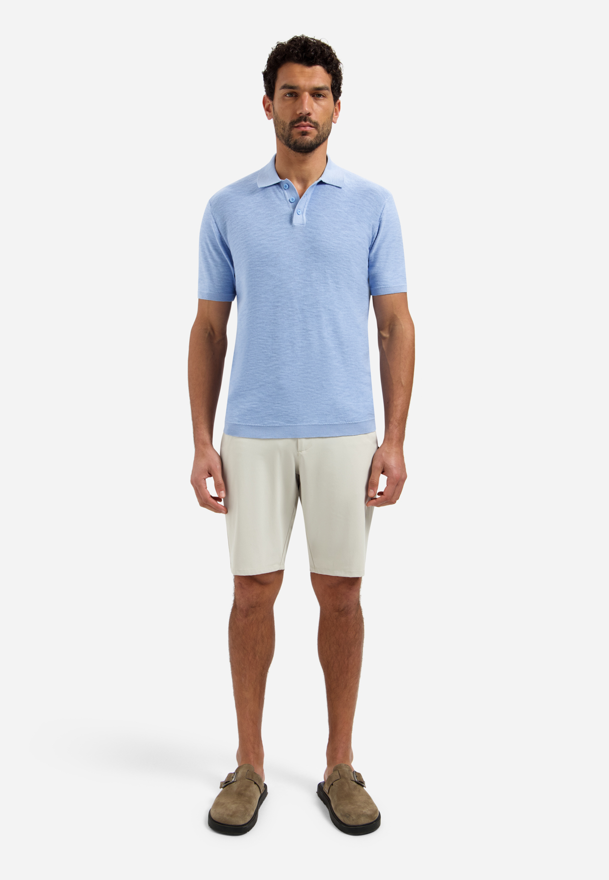 NO EXCESS Gebreid Heren Poloshirt Lichtblauw - Afbeelding 3