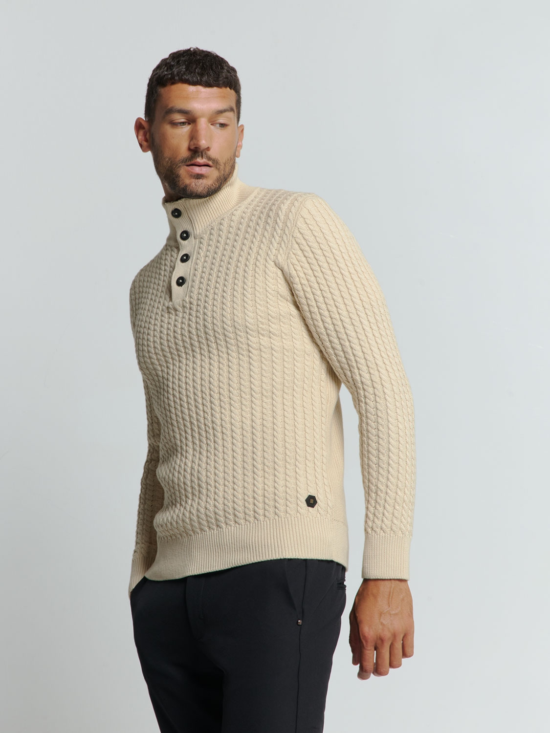 NO EXCESS Gebreide Heren Kabeltrui Met Rits Offwhite 
