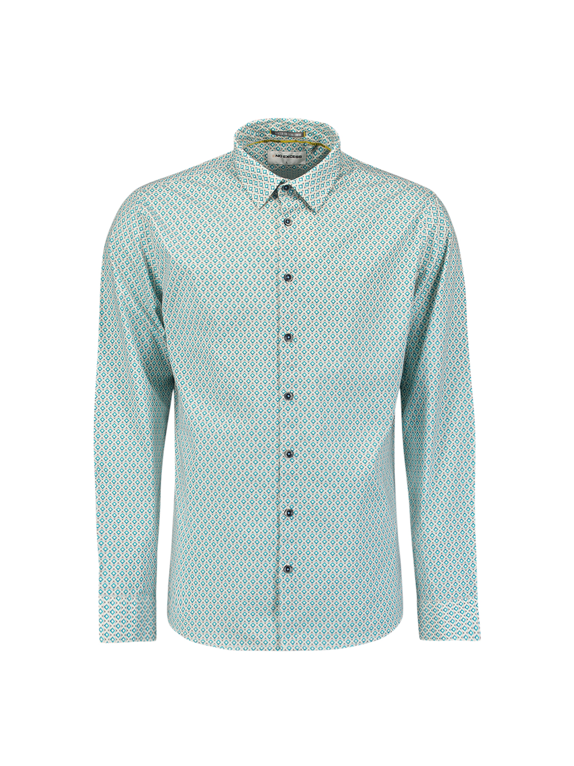 NO EXCESS Heren Overhemd Allover Print Stretch Pacific Blue  - Afbeelding 5