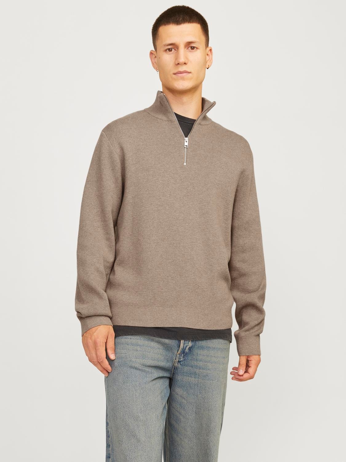 JACK&JONES Heren Trui Met Rits Milano Zandkleur 