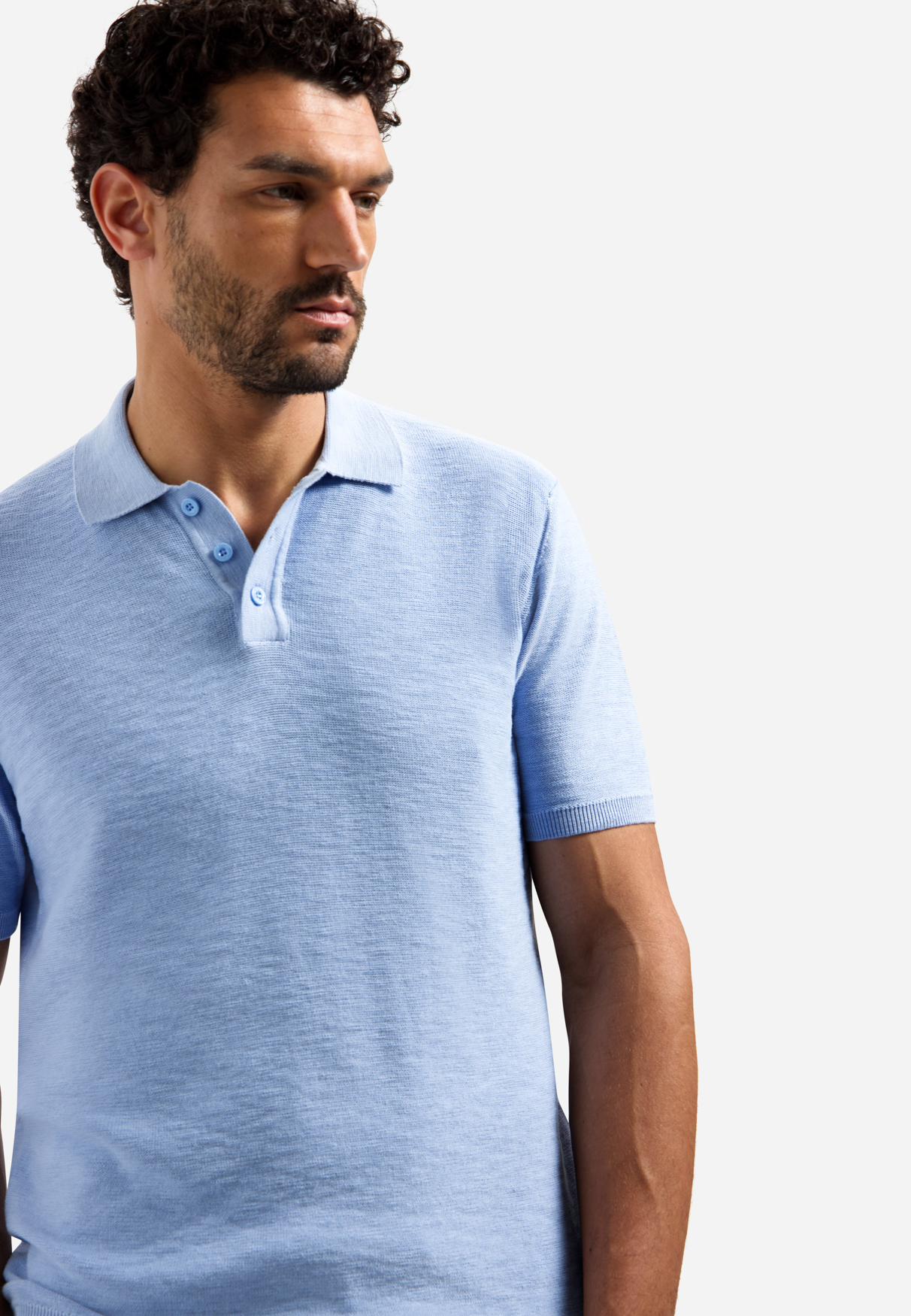 NO EXCESS Gebreid Heren Poloshirt Lichtblauw - Afbeelding 4