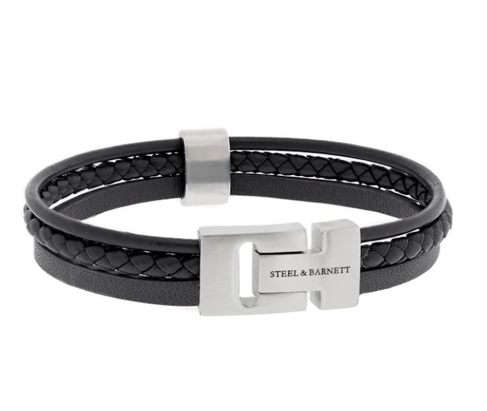 STEEL&BARNETT Herenarmband Casual Cole Zwart Leer 