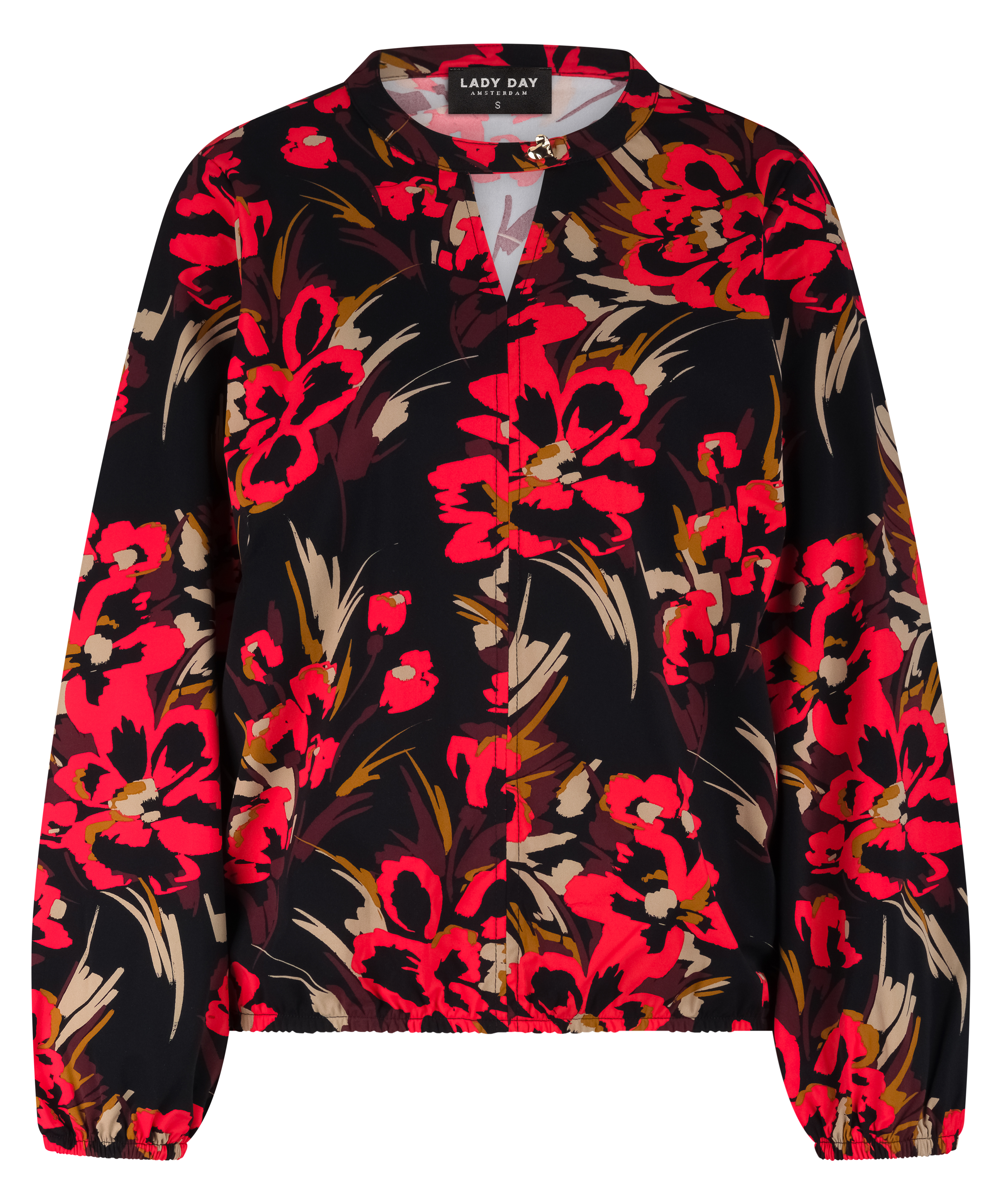 LADY DAY Dames Top Belen Flower Print Zwart-Rood 