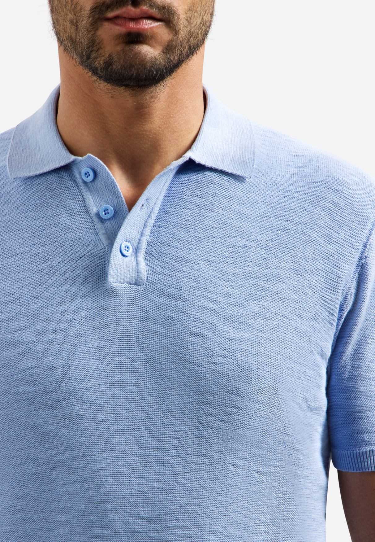 NO EXCESS Gebreid Heren Poloshirt Lichtblauw - Afbeelding 5