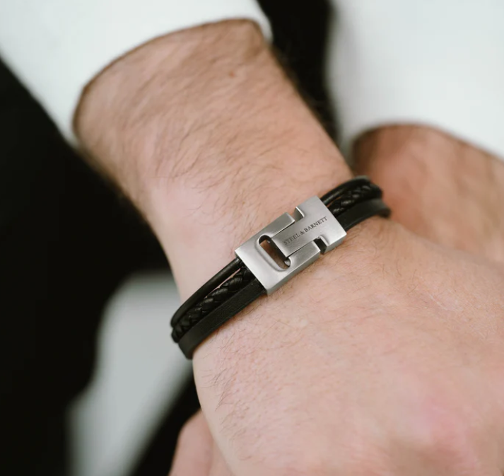 STEEL&BARNETT Herenarmband Casual Cole Zwart Leer  - Afbeelding 2