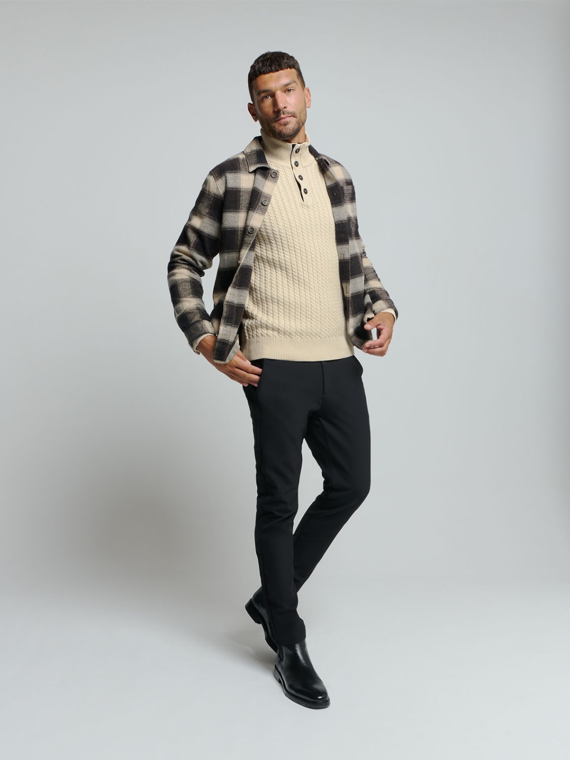NO EXCESS Gebreide Heren Kabeltrui Met Rits Offwhite  - Afbeelding 3
