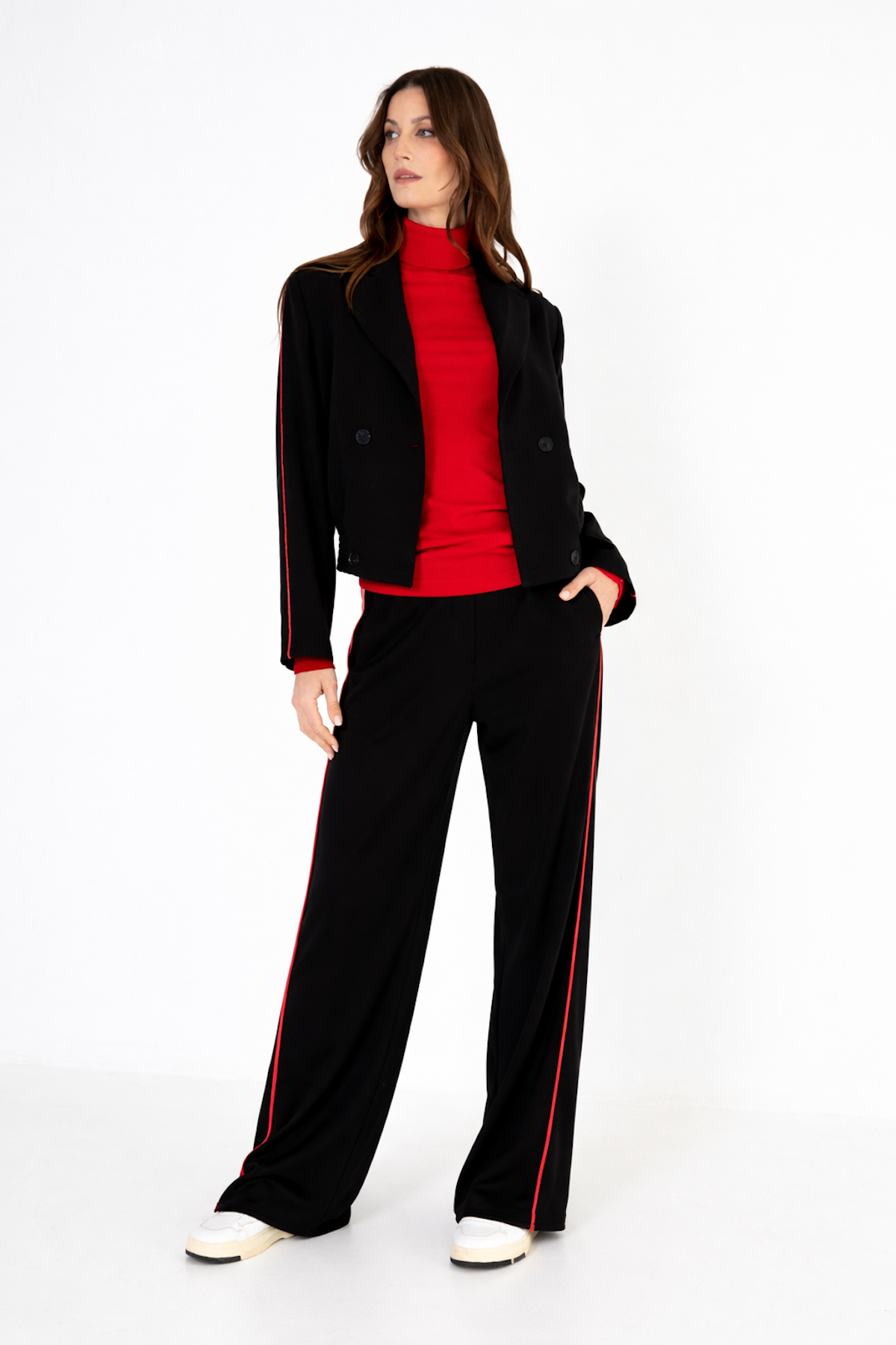 PURE BY ZIZO Dames Broek Rachel Zwart Met Rode Bies  - Afbeelding 4
