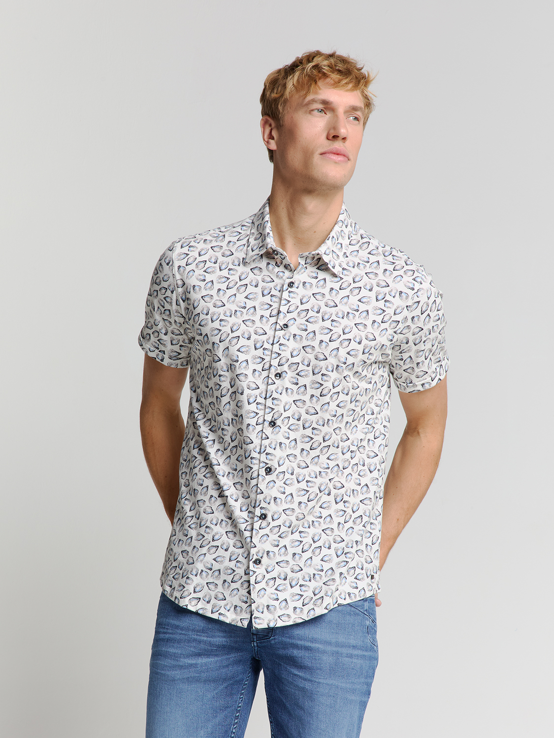 NO EXCESS Overhemd Korte Mouwen Jersey Stretch Print 