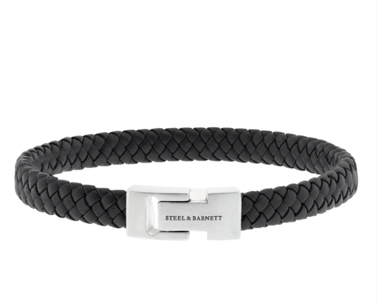 STEEL&BARNETT Herenarmband Archie Leer Zwart 