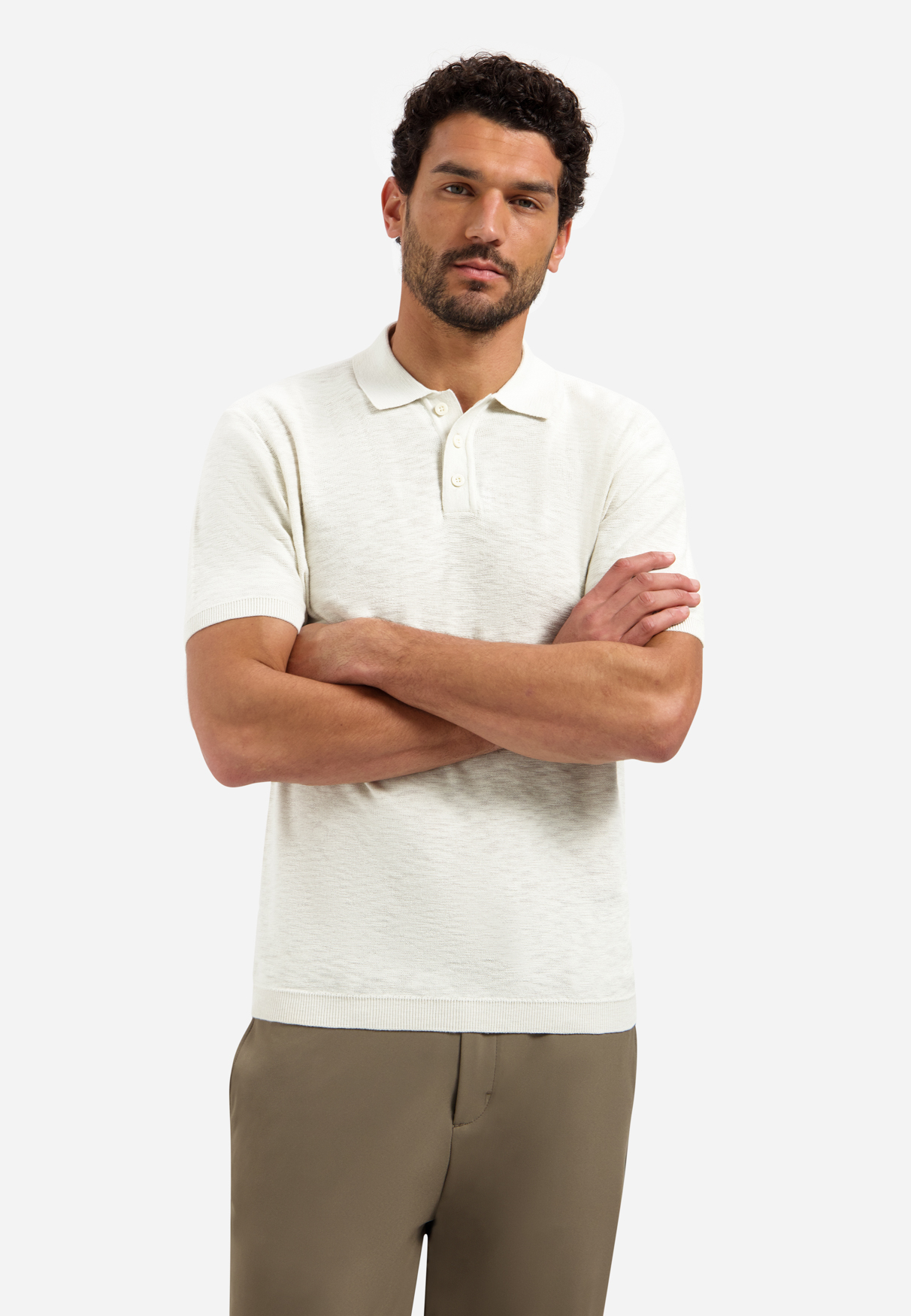 NO EXCESS Gebreid Heren Poloshirt Offwhite