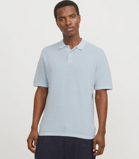 JACK & JONES Gebreid Heren Poloshirt George Lichtblauw