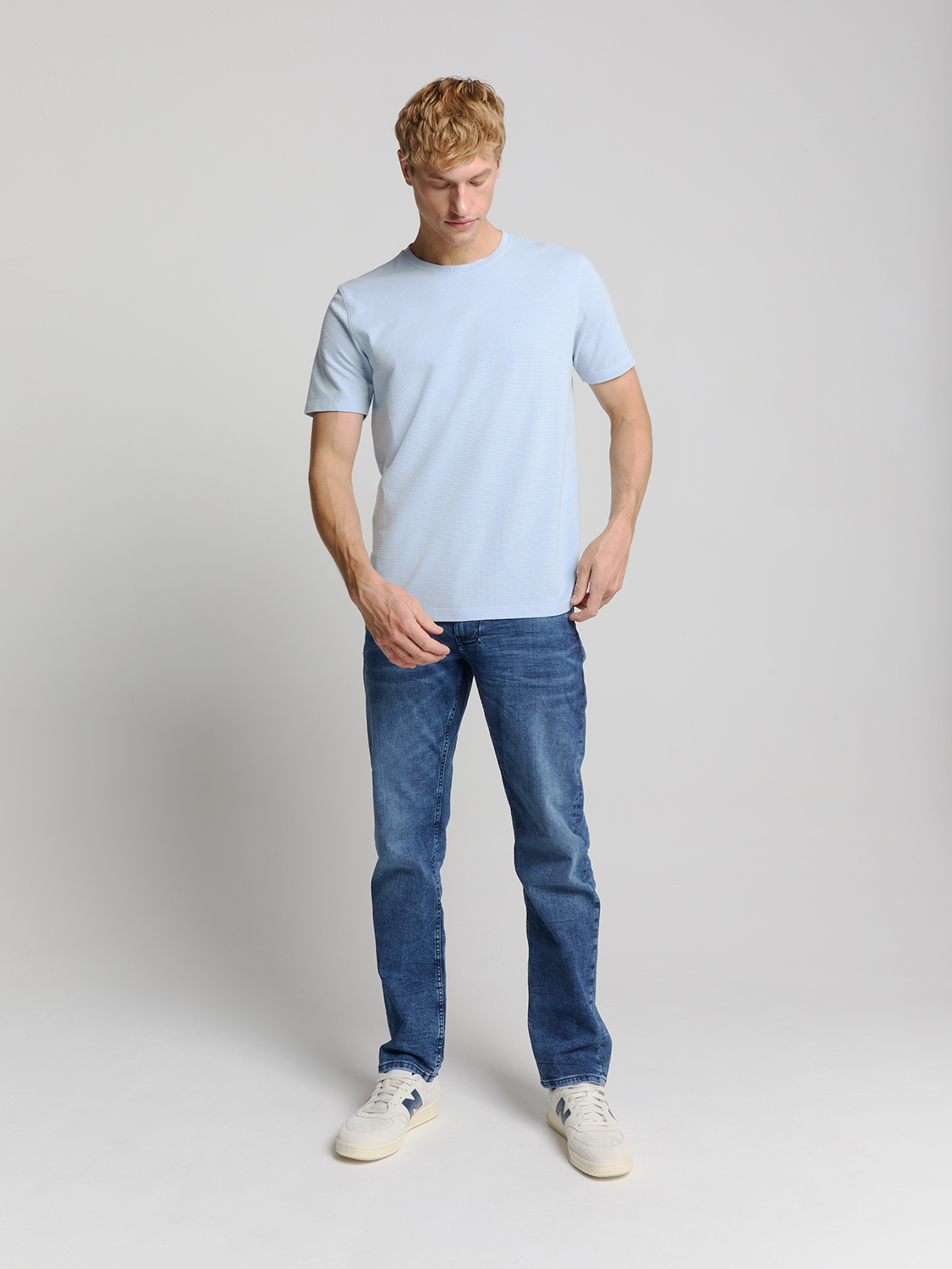 NO EXCESS Heren  T-Shirt Gebreide Structuur Lichtblauw  - Afbeelding 2