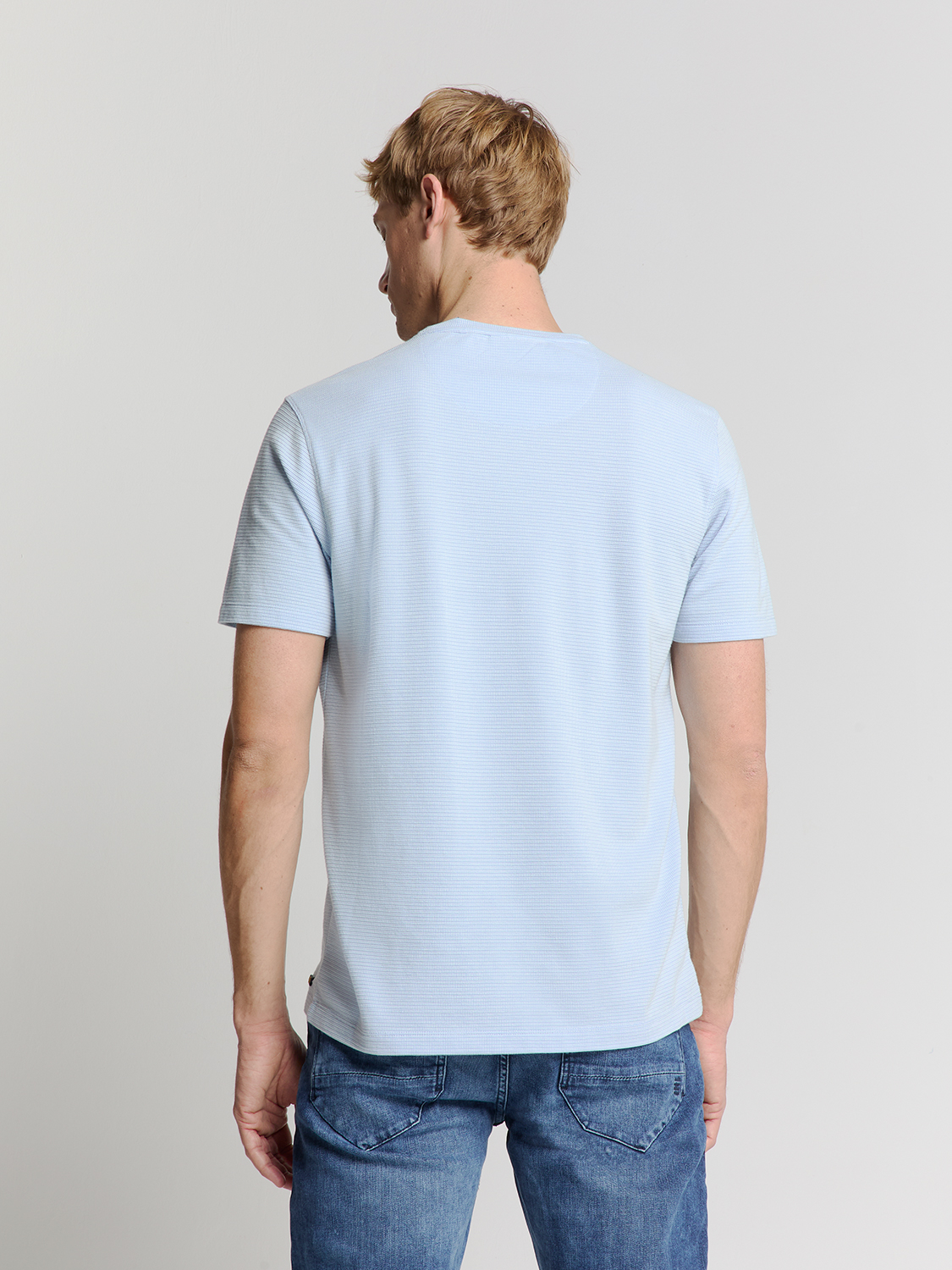 NO EXCESS Heren  T-Shirt Gebreide Structuur Lichtblauw  - Afbeelding 3