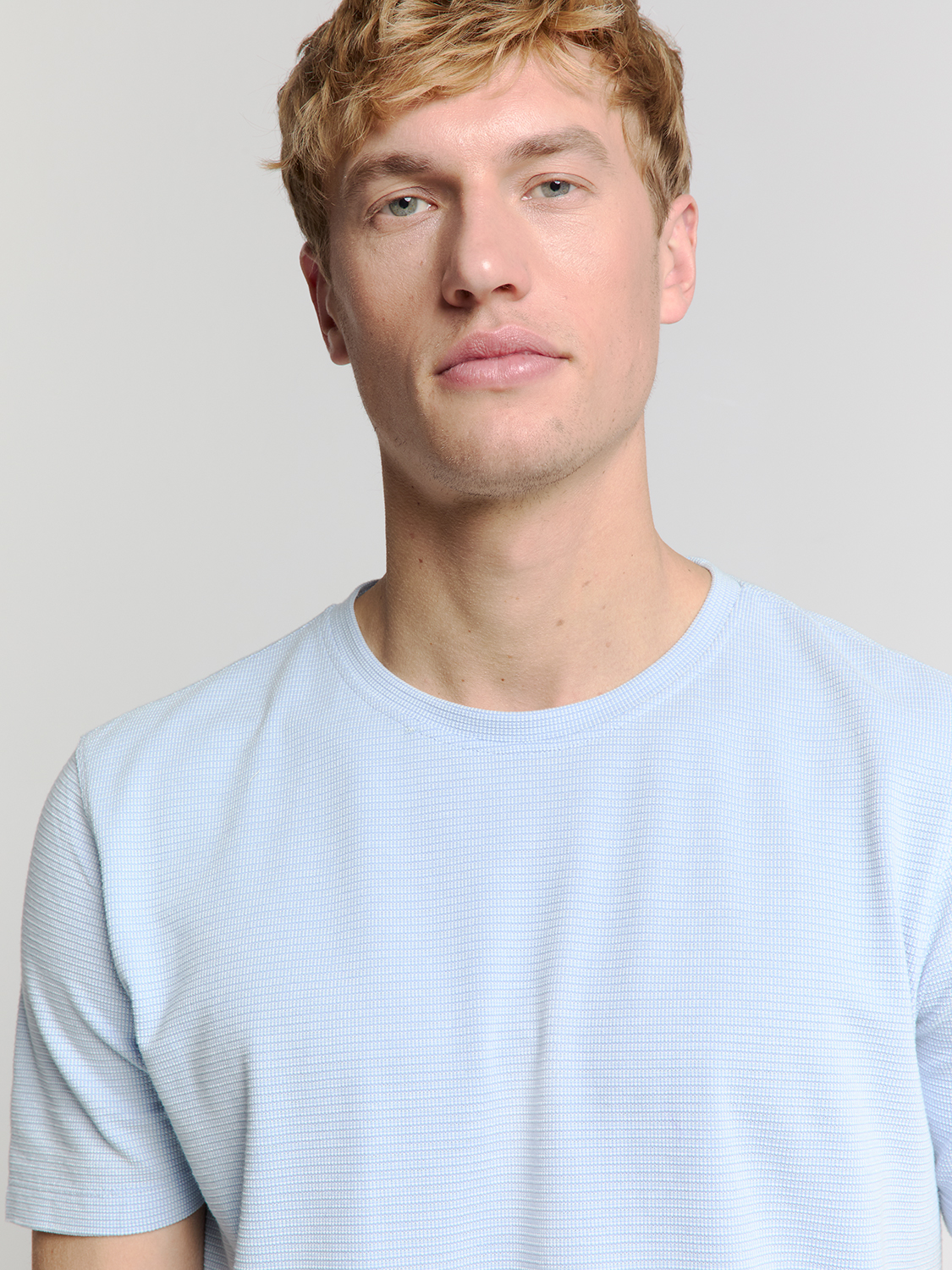 NO EXCESS Heren  T-Shirt Gebreide Structuur Lichtblauw  - Afbeelding 4