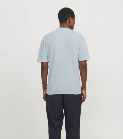 JACK & JONES Gebreid Heren Poloshirt George Lichtblauw - Afbeelding 2