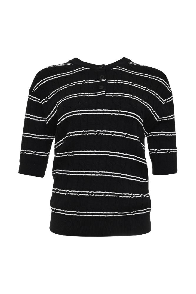 MAICAZZ Dames Trui Korte Mouwen Zwart-Offwhite  - Afbeelding 2