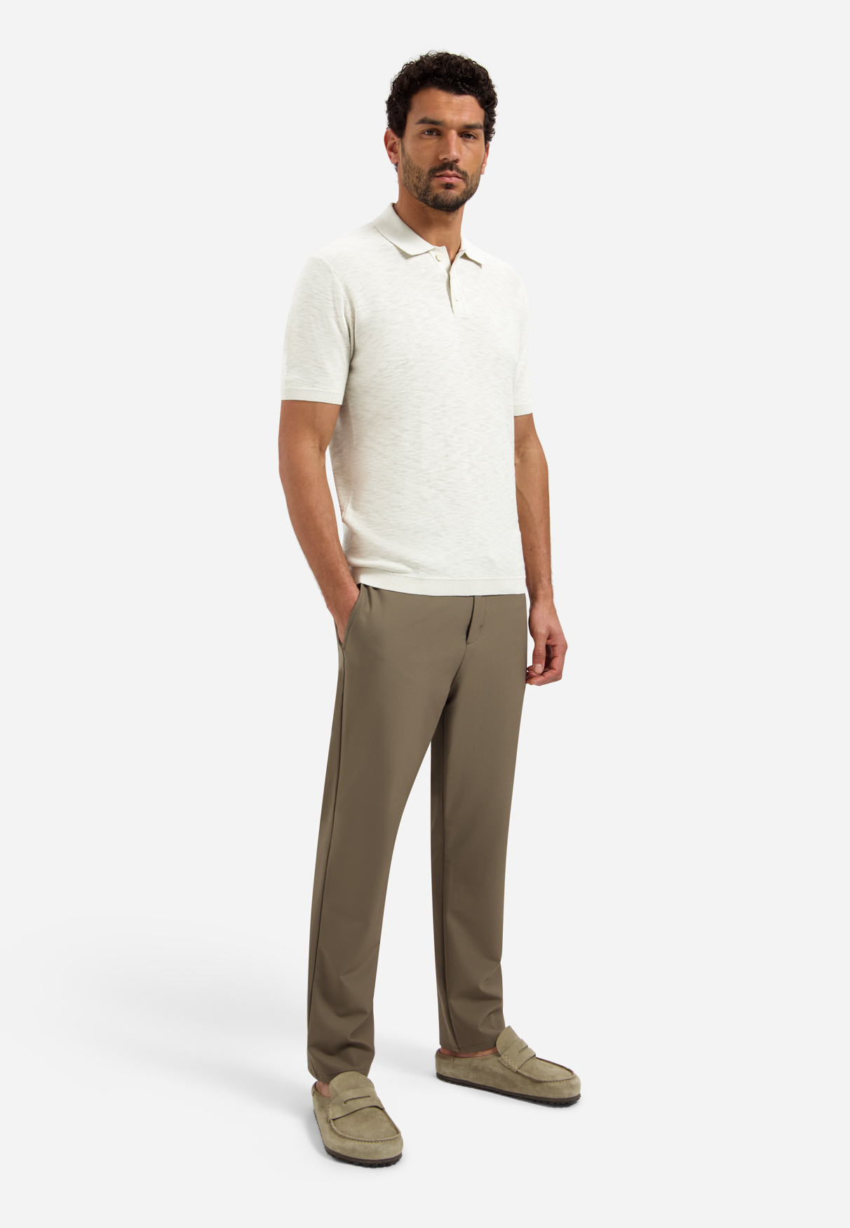 NO EXCESS Gebreid Heren Poloshirt Offwhite - Afbeelding 3