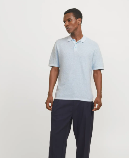 JACK & JONES Gebreid Heren Poloshirt George Lichtblauw - Afbeelding 3