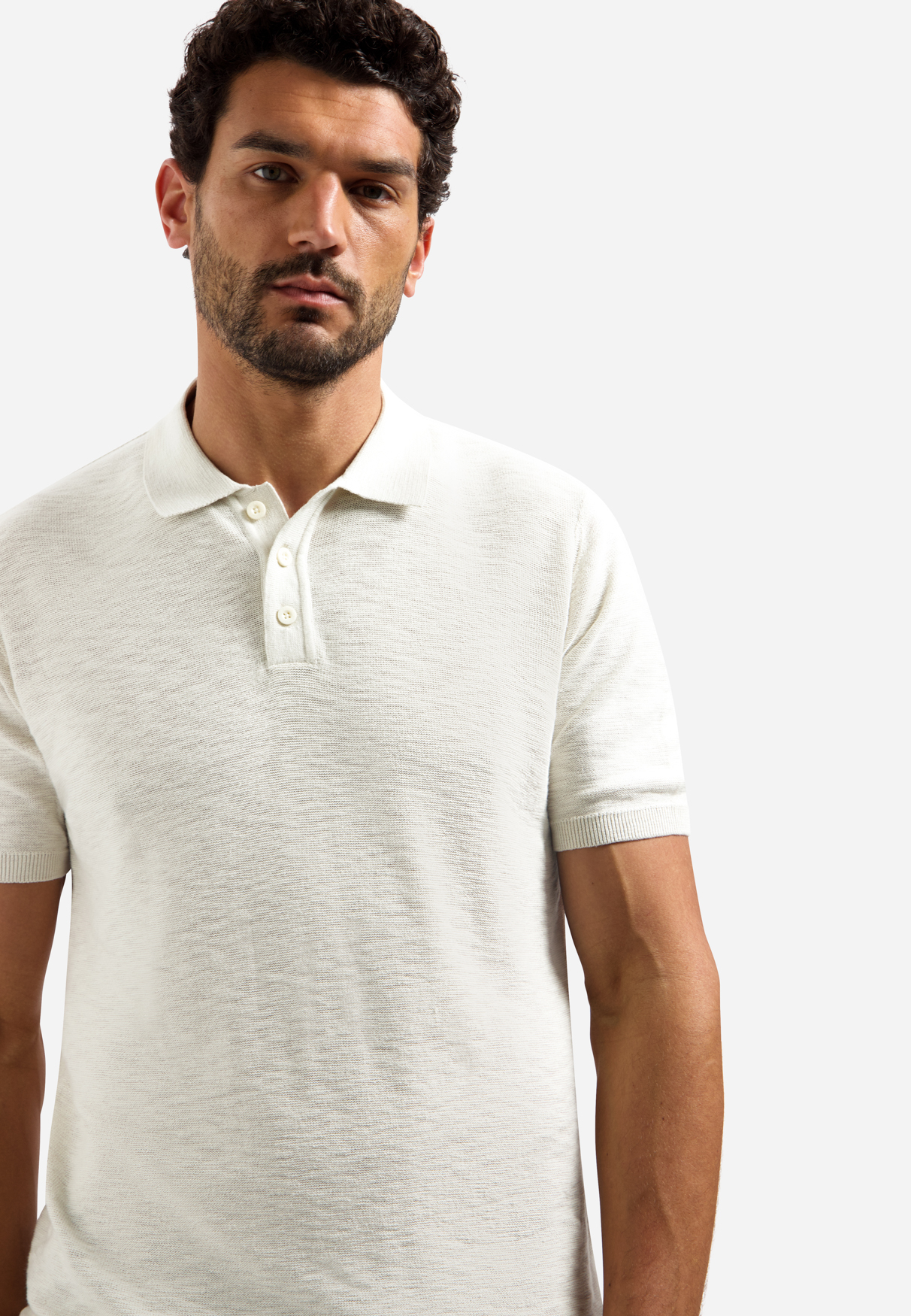 NO EXCESS Gebreid Heren Poloshirt Offwhite - Afbeelding 4