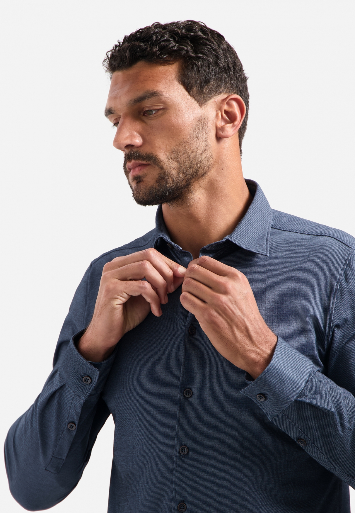 NO EXCESS Jersey Heren Overhemd Melange Blauw  - Afbeelding 3