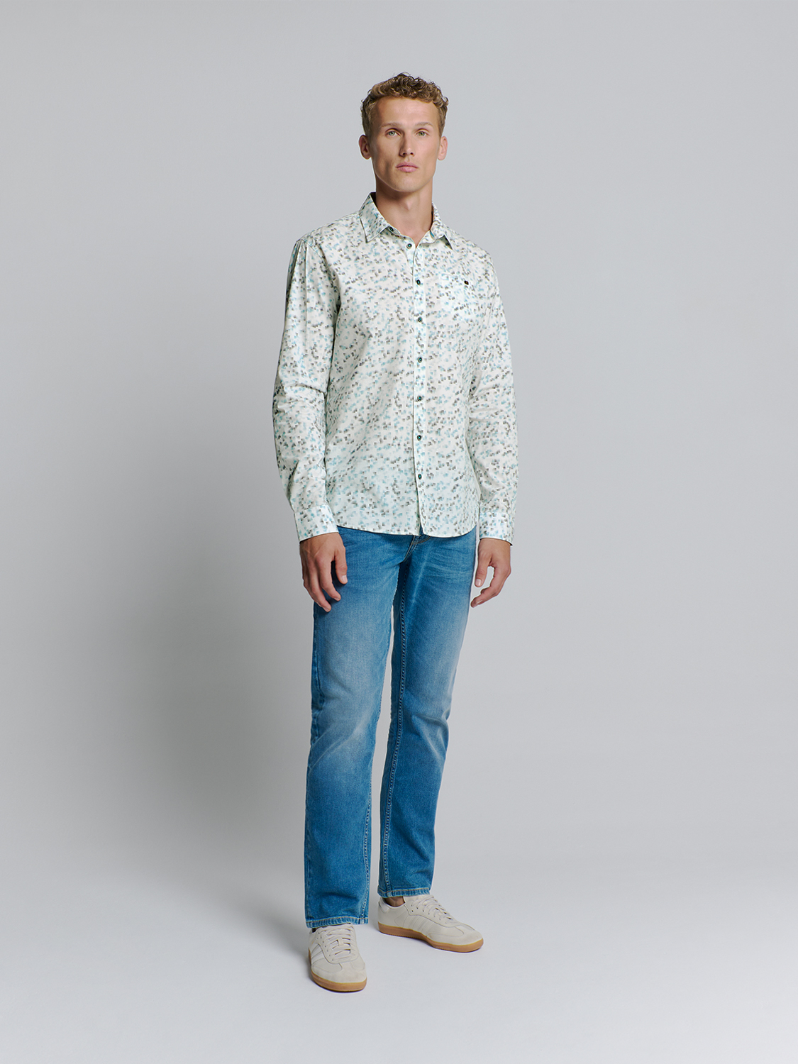 NO EXCESS Overhemd Allover Print Stretch Ice Blue  - Afbeelding 4