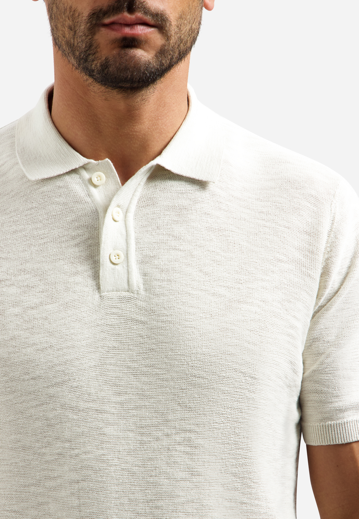 NO EXCESS Gebreid Heren Poloshirt Offwhite - Afbeelding 5