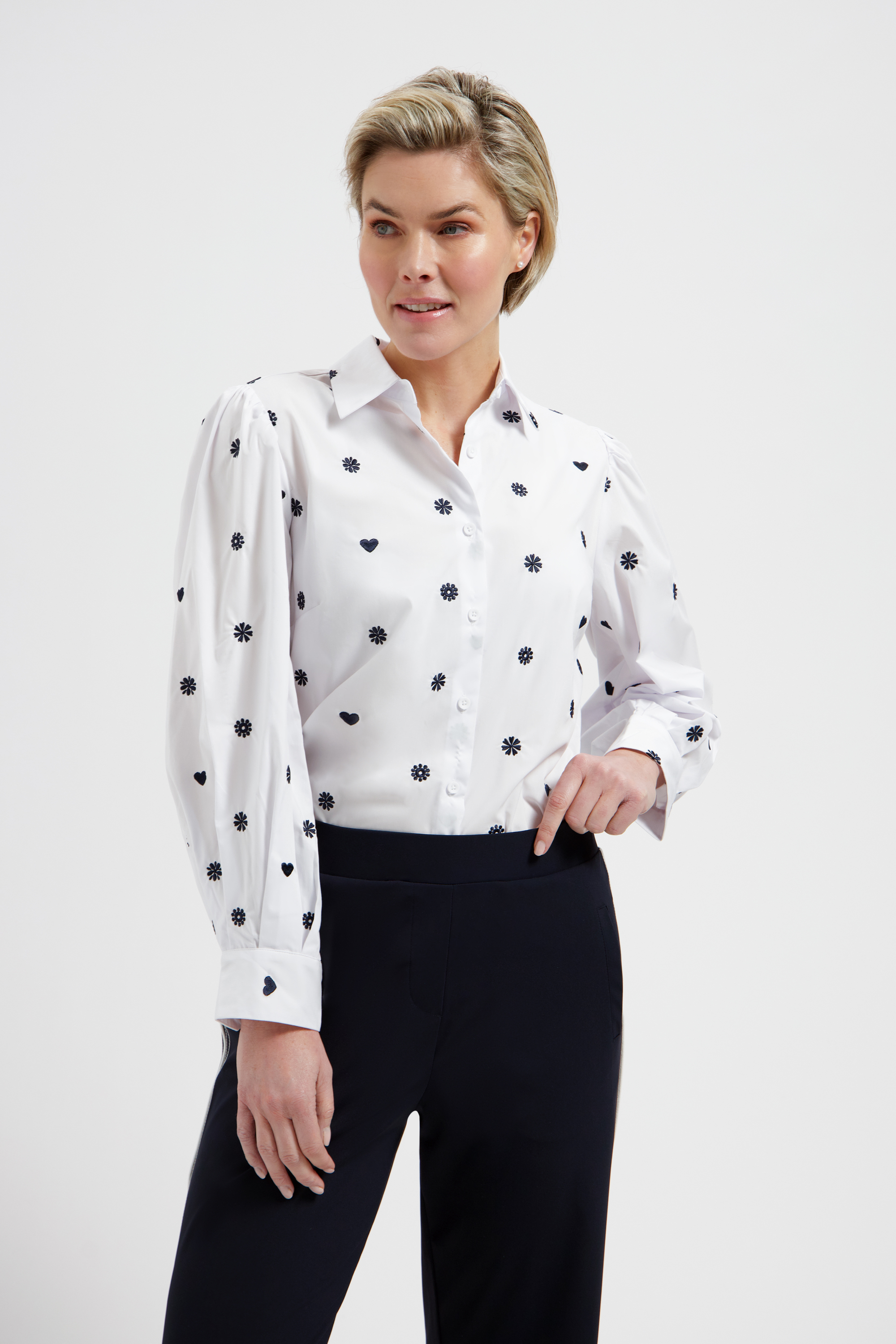 LADY DAY Dames Blouse Andrea Wit-Donkerblauw - Afbeelding 2