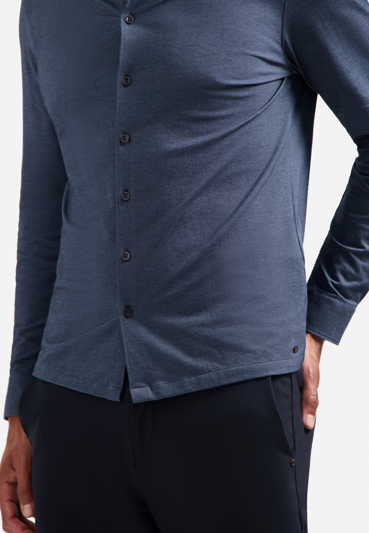 NO EXCESS Jersey Heren Overhemd Melange Blauw  - Afbeelding 4