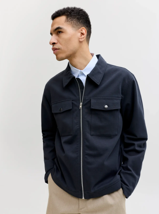 JACK & JONES Heren Overshirt Met Rits Pete Neo Donkerblauw 