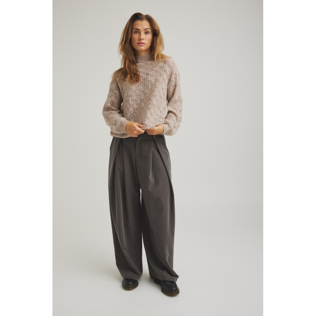 ONE TWO LUXZUZ Gebreide Dames Trui Joye Licht Taupe - Afbeelding 3