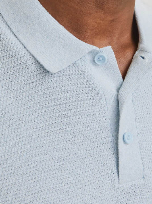 JACK & JONES Gebreid Heren Poloshirt George Lichtblauw - Afbeelding 5