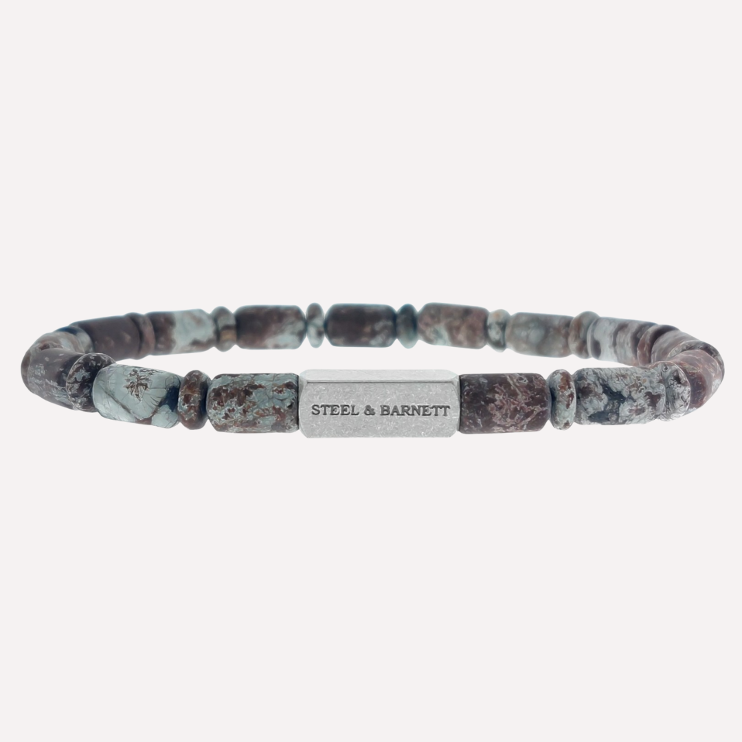 STEEL&BARNETT Herenarmband Colourful Cal Edelsteen Sneeuwvlok Obsidiaan