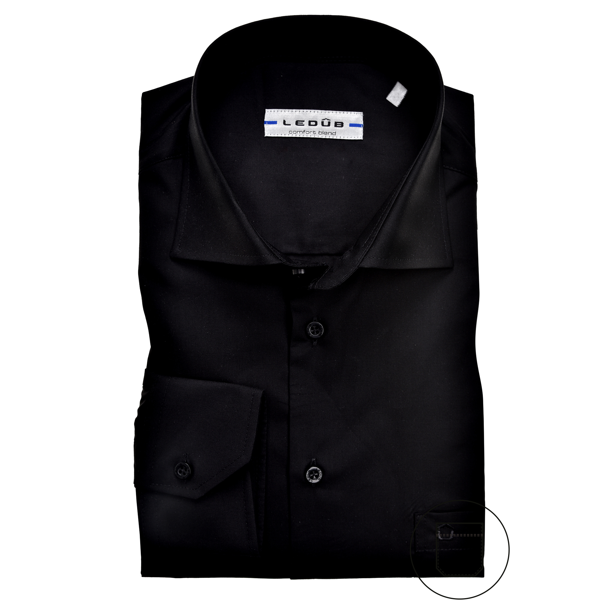 LEDUB Heren Overhemd Modern Fit Zwart 