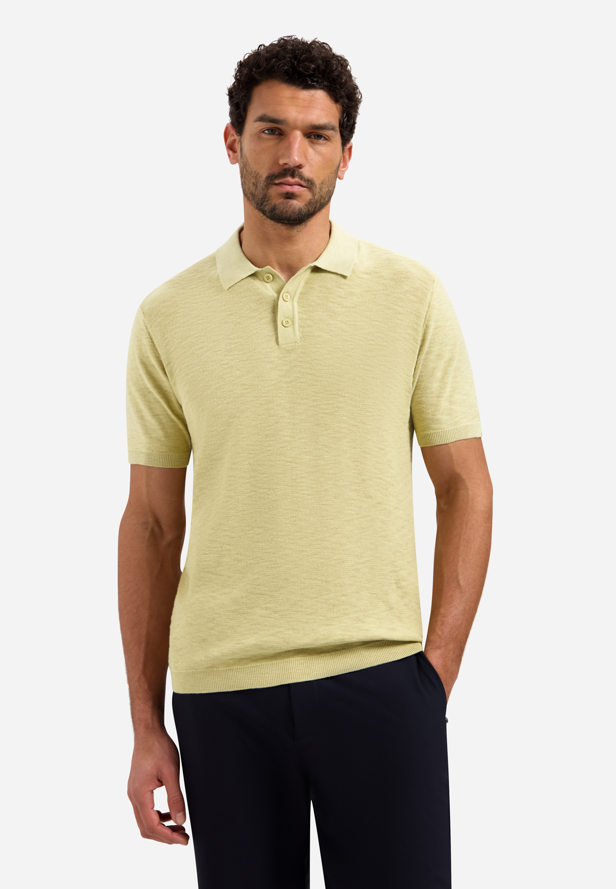 NO EXCESS Gebreid Heren Poloshirt Lichtgroen