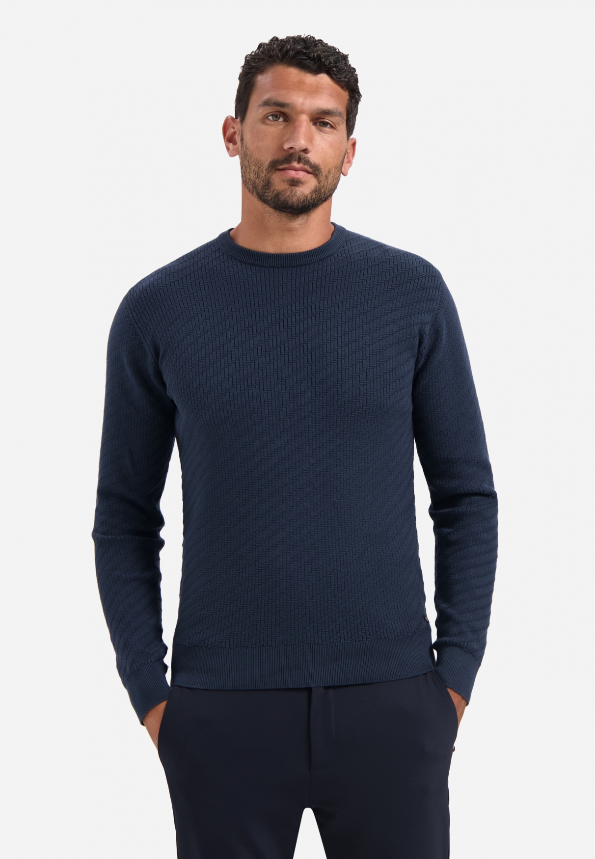 NO EXCESS Heren Trui Diagonaal Gebreid Donkerblauw