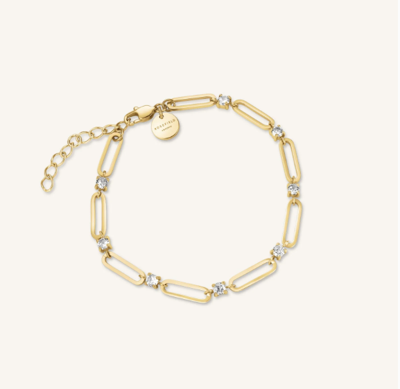 ROSEFIELD Dames Armband Round Crystals & Paperclip Goudkleur