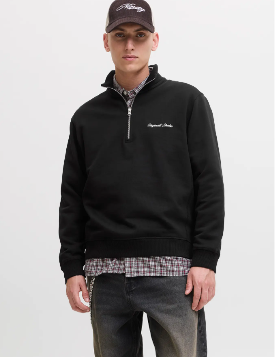 JACK&JONES Heren Sweater Met Rits Zwart 