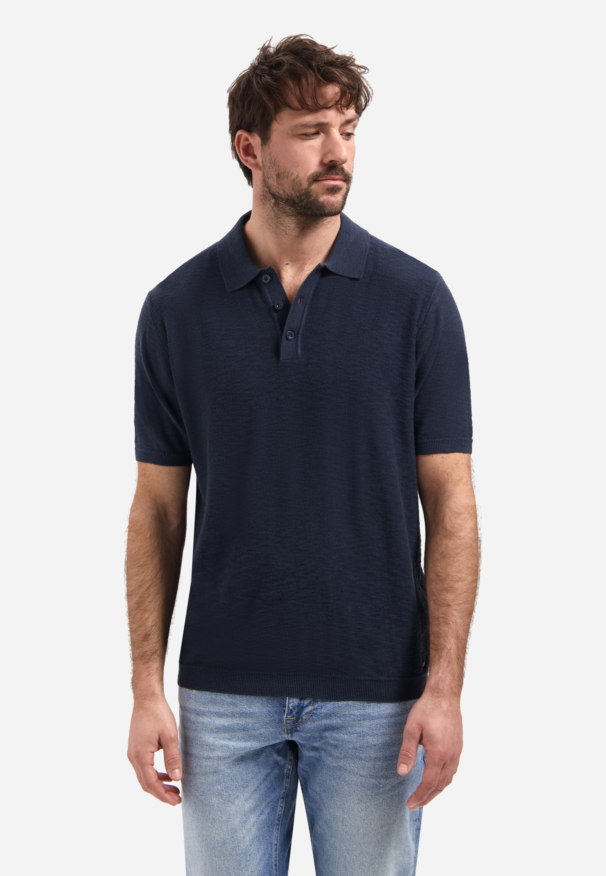 NO EXCESS Gebreid Heren Poloshirt Donkerblauw
