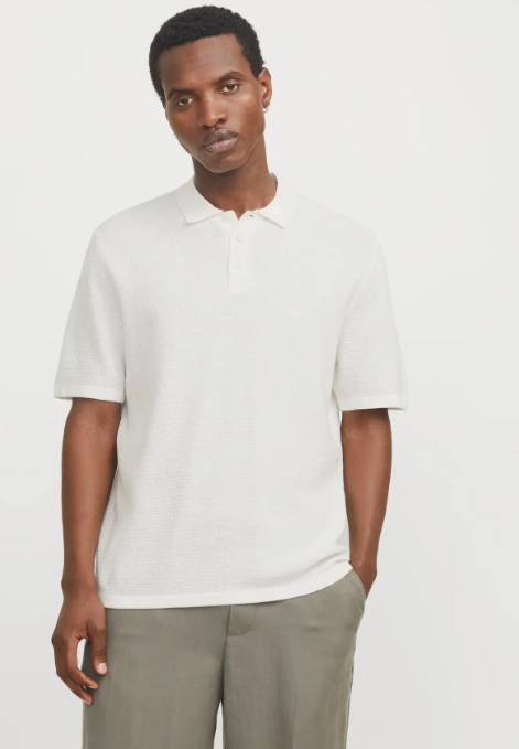 JACK & JONES Gebreid Heren Poloshirt George Offwhite