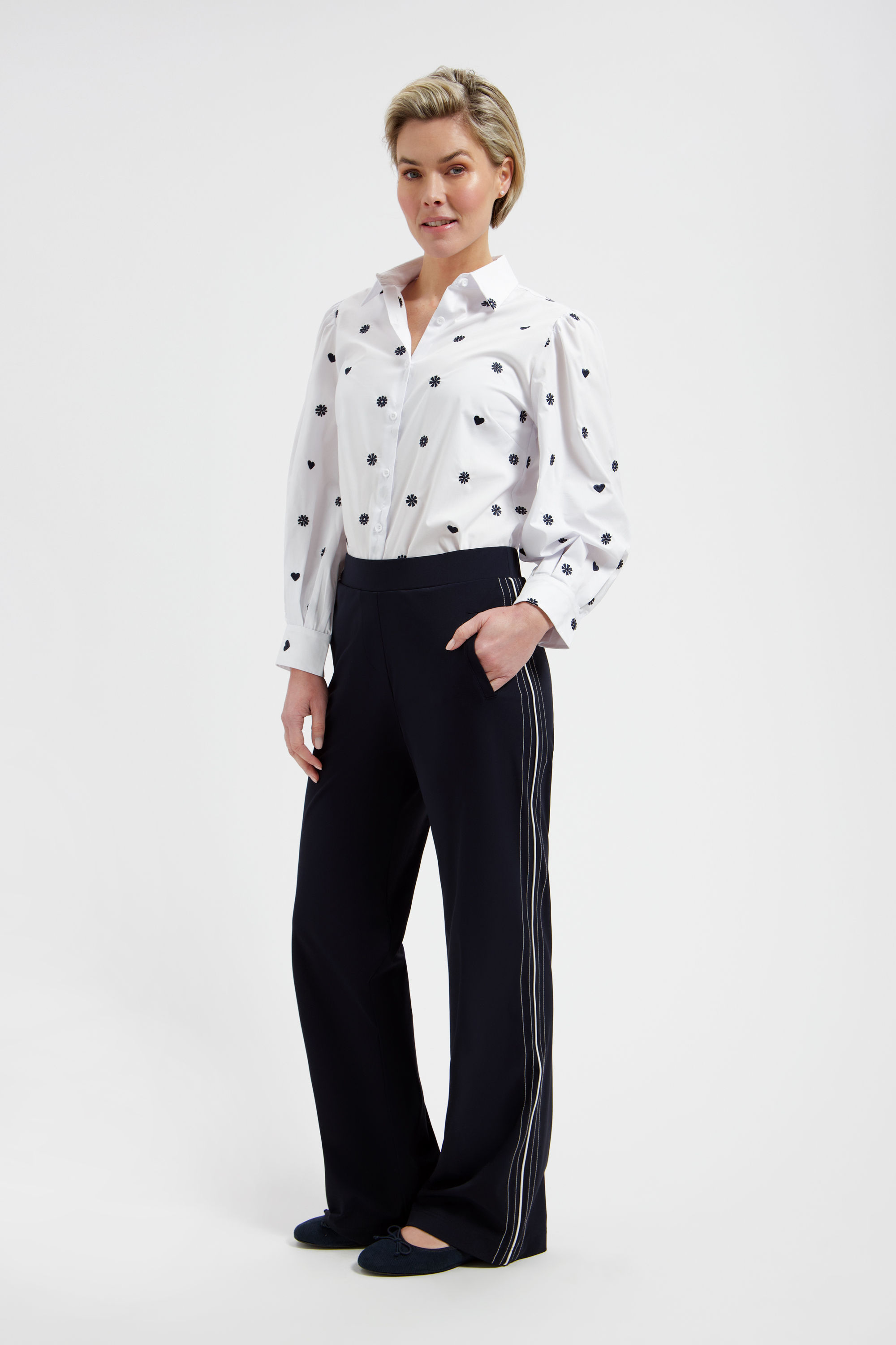 LADY DAY Dames Blouse Andrea Wit-Donkerblauw - Afbeelding 3